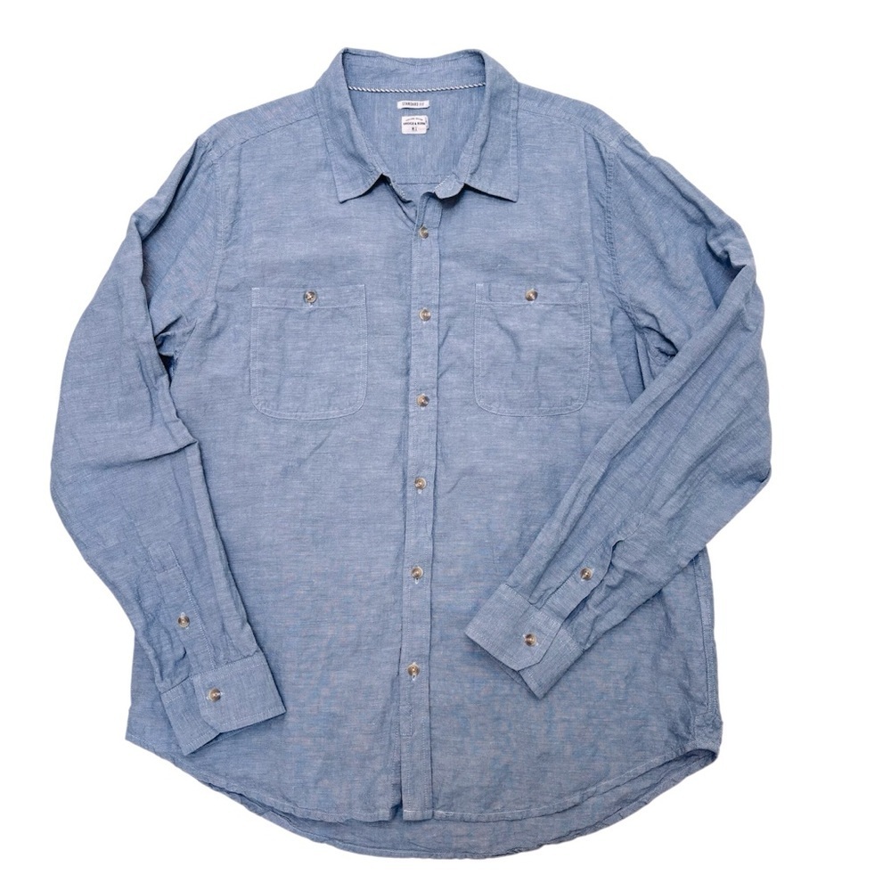 Bridge & Burn Linen Blend Button Up Shirt Men’s XL Light Blue Long Sleeve